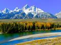 SNAKE RIVER FORE GROUND AND THE TETONS IN THE BACKGROUND - FALL IS GLORIOUS ALONG THE SNAKE RIVER IN THIS IDYLLIC SETTING