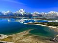 JACKSON LAKE WITH WHITE SANDY BEACHES AND FRESH WATER LAGOONS-MOUNT MORAN -AERIAL_THIS IS MY PERSONAL SCREEN SAVER