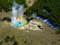 YELLOWSTONE BACK COUNTRY GEYSER POOLS - AERIAL - SOME OF THESE FEATURES ARE RARELY SEEN BY ANYONE