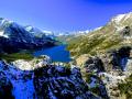 MYSTIC LAKE DAM- BEARTOOTH WILDERNESS AREA-3 LAKES IN A ROW-MYSTIC IN FOREGROUND.LONG AND SILVER LAKES TOWARD THE HORIZON