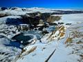 'BEARTOOTH' HIGHWAY, DRIFTING SNOW AND FREEZING LAKES-AERIAL LOOK AT THE SNOW DRIFTS---DURING WINTER THESE DRIFTS CAN GET TO BE HUGE