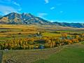 AERIAL - PARADISE VALLEY,  LIVINGSTON, MONTANA WITH YELLOWSTONE RIVER IN THE FOREGROUND