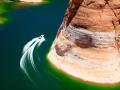 LOOK AT HOW FAR THE LAKE WATER HAS DROPPED, 40 TO 50 FEET! - AERIAL PHOTO OF LAKE POWELL