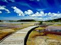 "FIREHOLE LAKE DRIVE", YELLOWSTONE- THIS BOARDWALK IS LEADING INTO A FUTURE  OF INTERPLANETARY STUDIES , WHOSE GEO-THERMAL POOLS THERMAL BACTERIA HOLD UNTOLD MYSTERIES