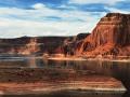 LAKE POWELL IS LITERALLY DRYING UP AS THE WATER LEVEL IS DRAWN DOWN TO RECORD LOWS-THIS IS RECENT SHOT OF WATER LEVELS INSURING DROUGHT, FAMINE AND PESTILENCE IS UNDERWAY