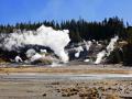 "NORRIS GEYSER BASIN" ,OUTSIDE THE YELLOWSTONE CALDERA, IS THE MOST VARIED AND UNUSUAL GEYSER BASIN IN THE WORLD -VERY RARE TO CAPTURE ALL THE GEYSERS ERUPTING AT ONCE!