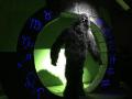 Big foot through the gate with green screen