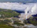 LOW CLOUD COVER AND GEYSER STEAM MAKE YELLOWSTONE A PHOTOGRAPHIC EXTRAVAGANZA FROM THE AIR, OVER THE GEYSER BASINS! - COPYRIGHT STEVE QUAYLE