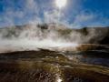 "NORRIS GEYSER BASIN"-BACKLIT BACTERIAL MATS AND GEYSER POOLS - YELLOWSTONE PARK